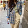 Women's Jackets BGTEEVER Vintage Loose Women Jacket Plaid Blazer Autumn Chic Double Breasted Female Long Suit Jackets Stylish Ladies Blazer 230222