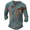 T-shirt da uomo Vintage con scollo a V Henley Shirt Navigazione 3d T-shirt gotica a maniche lunghe per uomo 5xl Top oversize T-shirt Uomo Punk Streetwear 230222