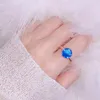 Anneaux de mariage lumière luxe or Rose Six unique grand Zircon bleu brillant visage anneau bande promesse fiançailles pour les femmes