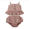 Barn designerkl￤der flickor sommarkl￤der set Suspender Tops Ruffled Shorts Suits Baby Halter Camis Tank Bread Pants Outfits Bloomers WholesaleBC337