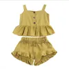 Barn designerkl￤der flickor sommarkl￤der set Suspender Tops Ruffled Shorts Suits Baby Halter Camis Tank Bread Pants Outfits Bloomers WholesaleBC337