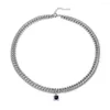 Pendant Necklaces Stainless Steel Thick Cuba Chain Zircon Necklace For Women Men Blue White Couple Hip Hop Double Clavicle