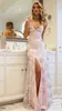 Feestjurken Spaghetti Vneck Cocktail Floal Flower Mermaid Backless Slim Fit Split Asymmetrical Sexy Sweep Train Prom Vestidos gewaden 230221