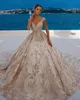 Luxury Ball Gown Wedding Dresses Sleeveless V Neck Sequins Appliques Beaded 3D Lace Shiny Ruffles Bridal Gowns Diamonds Plus Size Custom Made Vestido de novia