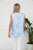 Women's Blouses Superior Quality Women Fashion Shirts Summer Sleeveless Pile Collar Streetwear Ladies Sky Blue Casual Shirt Tops