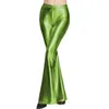 Women's Pants Ladies Fashion Sexy Shiny PU Leather Flared High Waist Retro Disco Style Dancing Slim Fit