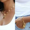 Pendentif Colliers Simple Personnalité Serrure Collier Bracelet Punk Mode OT Boucle Trombone Chaîne Pour Femmes Bijoux Cadeaux