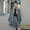 Two Piece Dress Spring Vintage Plaid Blazer and Pleated Skirts 2 Sets Autumn Women Preppy Style Double Breasted Elegant Suit Jacket 230222