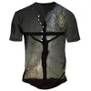 Camisetas para hombres Camiseta con estampado de león para hombre Patrón de Jesús Tops punk de manga corta Moda con cuello en V Camisetas de algodón de gran tamaño Summer Street Vintage