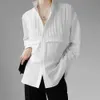 Koszule męskie 2023 koszula Solid Kolor Lapel z długim rękawem plisowany guziki streetwearowe odzież Koreańska moda S2XL 230221