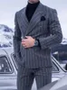 Мужские костюмы Blazers Stripes Мужчины подходят для хвоста 2 штуки брюк -брюки с двойной грудью серого бизнеса.