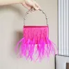 Cosmetic Bags Women's Tassels Box Bag Ostrich Feather-Shoulder Wedding Purses Pearl-Strap Handbag Fashion Crossbody For Party