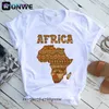 T-shirt feminina Africa Mapa Gráfico Mulheres T-shirts 2021 verão Harajuku Tops Tee Girl White Posted Roupes Streetwear Navio 022223H