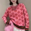 Women Sweater Luxury V Neck Sticked Cardigans Sweater Pink Houndstooth Stick Long Sleeve Overdimensionerade bygelrockar