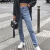 Kvinnors jeans zhisilao pojkvän rakt klippt hög midja jeans kvinnor vintage blå tvättar loss längre denim byxor streetwear 230222