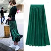 Skirts Fashion Designer Pleated Skirt Female Spring Summer Elegant Blackish Green High Elastic Waist Luxury Bottom Women Clothing