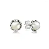 Studörhängen 925 Sterling Silver Rose Rilliant Bow Earring Barrel Odlat Elegance White Pearl Charm Post