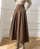 Casual Dresses Elegant Women Woolen Skirts For Female Pockets Office Ladies Casual Loose A-Line High Waist Midi Skirt Spring Autumn SK11 230222