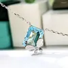 Chains 2023 S925 Silver Butterfly Necklace Women Sea Blue Treasure Zircon Clavicle Chain Pendant