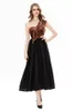 Robes de piste pour femmes O Neck Long Sleevves Velvet Bow Patchwork Layered Mode élégante Mid Prom Vestidos