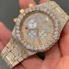 Polshorloge luxe aanpassen Iced out vvs 1 diamant hiphop mechanisch horloge goud vergulde stalen buste buste naar beneden pols watchw7VR