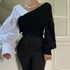 Women's Polos Stylish V-neck Patchwork Women Sweater Tops 2023 Autumn Winter Full Sleeve Slim Waist Female Pullovers Jumpers