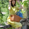 Beach bags The same French top layer cowhide woven handbag for women's ins vegetable basket bag 230223