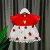 Kız elbise yaz bebek elbise doğum günü partisi sevimli baskılı prenses doğumlu bebek giyim kıyafetleri
