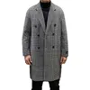 Men's Wool Blends YASUGUOJI Casual Double Breasted Mens Overcoat Winter Houndstooth Jacket Men Turndown Collar Long len Wind Coat 230222