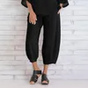 Women's Pants Leggings Flare Women's Casual Elastic Waist Cotton Wide Band Leg Loose Trousers Solid