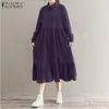 Casual Dresses Vintage Corduroy Shirt Dress Women Sundress ZANZEA Spring Long Sleeve Ruffle Vestidos Female Button Midi Robe 230223