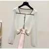 Blouses voor dames witte steek chiffon lange mouwen lente herfst top shirts mode 2023 vintage kleding voor vrouwen vrouwelijke kleding