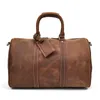 Sacs polochons Gravure au laser personnalisée Sac de voyage en cuir véritable Hommes 50CM Cow Overnight Crazy Horse Duffle