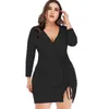 Casual Dresses Sexy Elegant Red Color Bodycon Women Autumn V-Neck Long Sleeve Cinched Slit Surplice Ladies Party Dress Plus Size 5XL