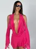 Casual Dresses Halter Long Dress Women Sexig Swinging Collar Off Shoulder Sleeve High midje Party Clubwear Lady Solid Elegant klänning till och med 230223