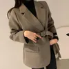 Women's Suits & Blazers Korean Jacket Female Chic Autumn French Suit Collar Two Slim Long Sleeved Cardigan Wool With Belt