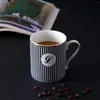 Mugs Concise Plane Stripe Ceramic Coffee Mug Office Gold Line Tracing Afternoon Tea Cappuccino Latte Milk Cups Black Cup