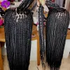 Long Black brown blonde burgundy color box braids wig part lace frontal braids wig Synthetic Braided Front Lace Women Hair W340s