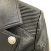 Womens Jackets high street modedesigner underkanten avtagbar lejonknappar syntetiska lädermotorcykel 230223