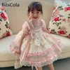 Девушка платья летние девочки платье детские розовые кружевные лук милое платье для вечеринки для девочек одежда для рождения для детей малыш для девочек.