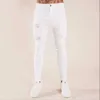 Men039s Jeans 2021 New Mens Jeans Hip Hop White Moto Skinny Ripped Color Elastic Denim Pantal