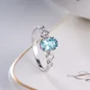 Women Wedding Rings Girls Geometry sky blue Artificial crystal zircon diamond white gold plated platinum ring party jewelry gift Adjustable