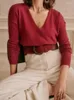 Kvinnors tröjor Autumn Winter Style Solid Color Shoulder Button V-Neck Cashmere Wool Pullover Tröja