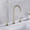 Grifos para lavabo de baño, manija doble, grifo de lavabo de 3 orificios, juego de piezas de latón macizo dividido en oro cepillado, bañera gris pistola