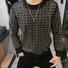 Men's T Shirts Black Gold Personality Striped Drilling Shirt Homme Streetwear Club Outfits Stage Sequin Printing Men Pullover