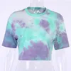 Women's T Shirts Casual Tie Dyeing Short Sleeve O-neck Tops Summer Women's T-shirts All-match Neon Print Bottom Tee Clothes High