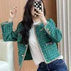 Womens Jackets Chic Design Sequins Green Plaid Tweed Cropped Jacket Women Korean Fashion Buttons Short Coat Vintage Luxury Chaquetas De Mujer 230223