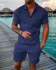 Men's Tracksuits Men's Polo Suit Fashion Men Sets Mens Solid Color Summer V-neck Zipper Short Sleeve Shirt Shorts Two Pieces Casual