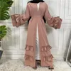 Vêtements ethniques ouvert Kimono musulman islamique arabe Abaya dubaï caftan femmes Maxi Robe moyen-orient à volants printemps automne pakistanais Cardigan