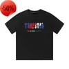 Men's T-Shirts Mens short-sleeved t shirt Trapstar rainbow letter gradient towel embroidery loose couple casual shorts set 20232